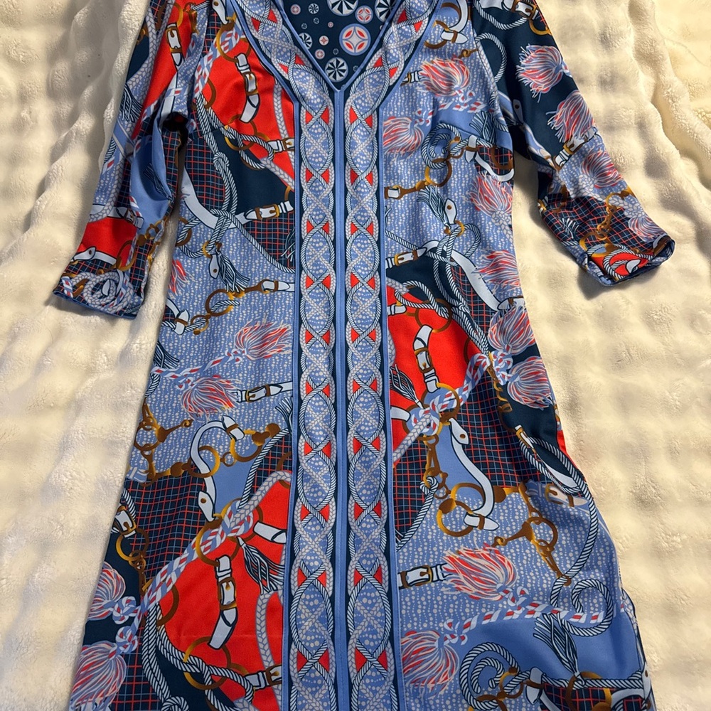 Gretchen Scott Designs Blue and Red Geometric Dress